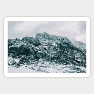 Closeup of Dramatic Snow-Covered Mountain Peak in Norway Sticker